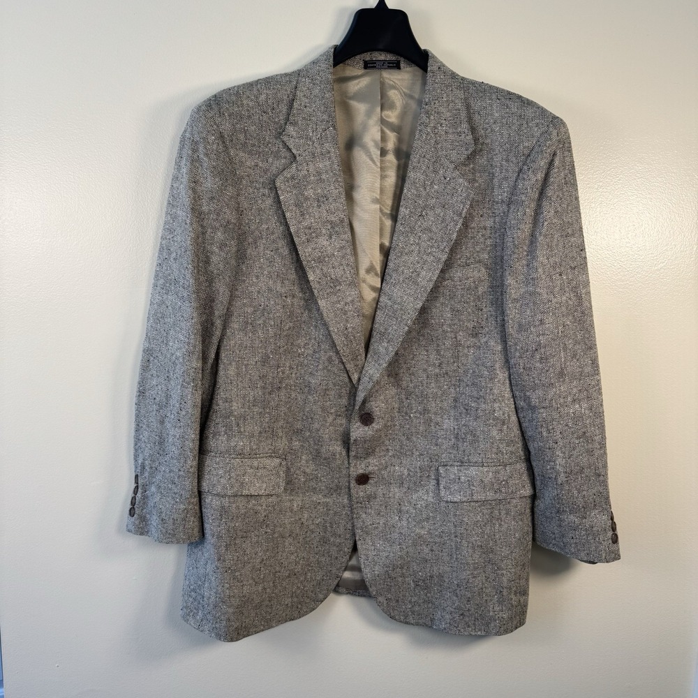 VNTG BARRINGTON Men's Blazer Sport Coat Jacket 42R 100% Silk Black/Tan‎ Tweed